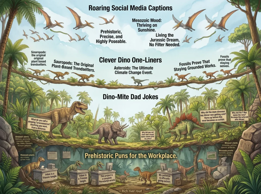 335+ funny dinosaur puns and prehistoric jokes featured image.