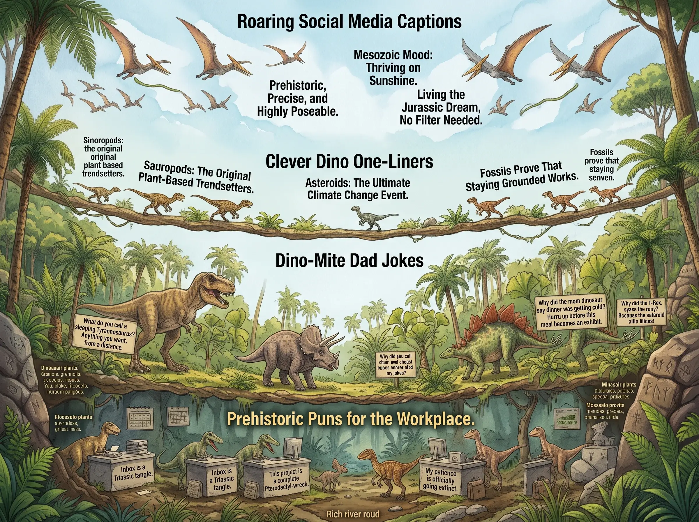 335+ funny dinosaur puns and prehistoric jokes featured image.