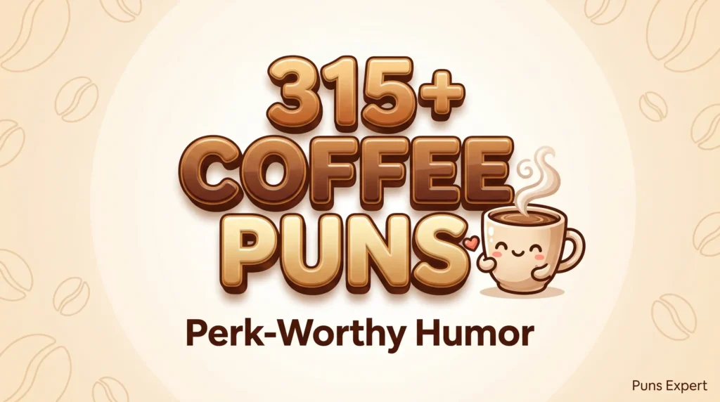 Featured thumbnail graphic for the 315+ coffee puns article.