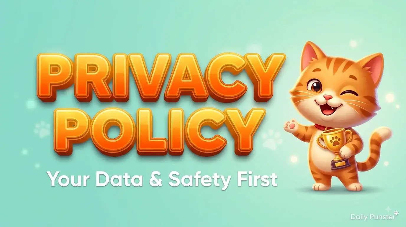 Featured image for the Privacy Policy page featuring bold 3D text and the Daily Punster cat mascot.
