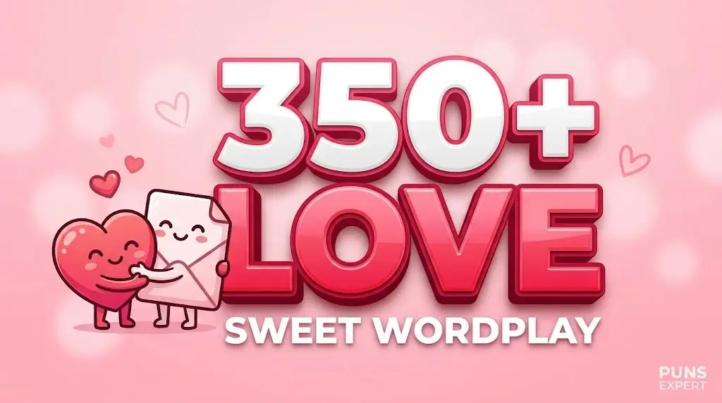 Featured image with large pink and white 3D text "350+ LOVE" and cute heart and letter mascots.