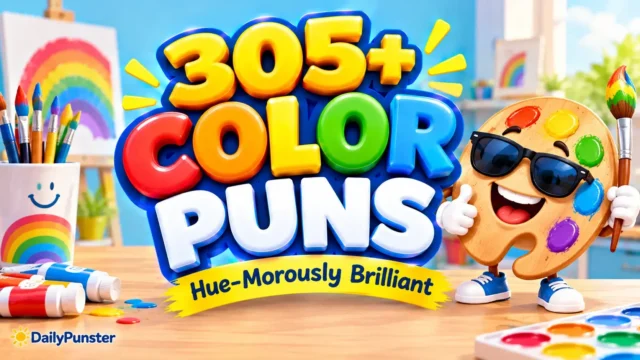 Color Puns thumbnail featuring colorful 3D lettering, a cheerful artist palette mascot, and rainbow art supplies.